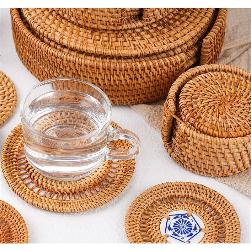 Placemat Manufacturer - Handmade Heat Resistant Round Braided Hollow Out Woven Rattan for Dining
