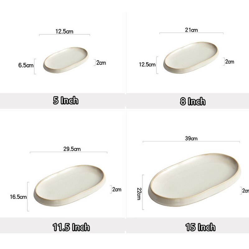 Porcelain Dinner Plate Manufacturer - Beige Rustic Eco-Friendly Oblong Ceramic Oval Serving Platter Fish Dishes for Restaurant