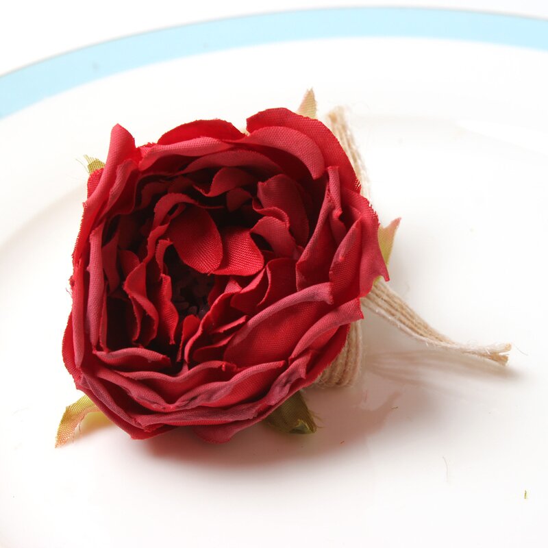 Napkin Ring Manufacturer - Valentine's Day Simulation Flower Sweet Pink Rose for Hotel Party Dinner Table Decoration