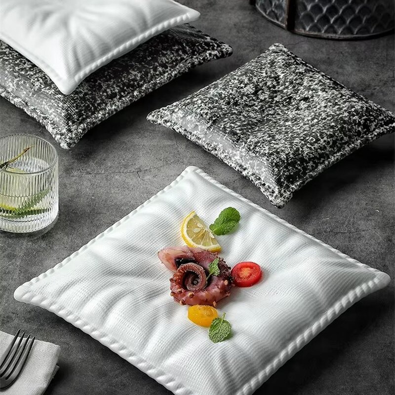 Ceramic Serving Plate Manufacturer - Unique Pillow Shaped Sushi Pasta Dessert Salad Cold Dishes for Restaurant Party