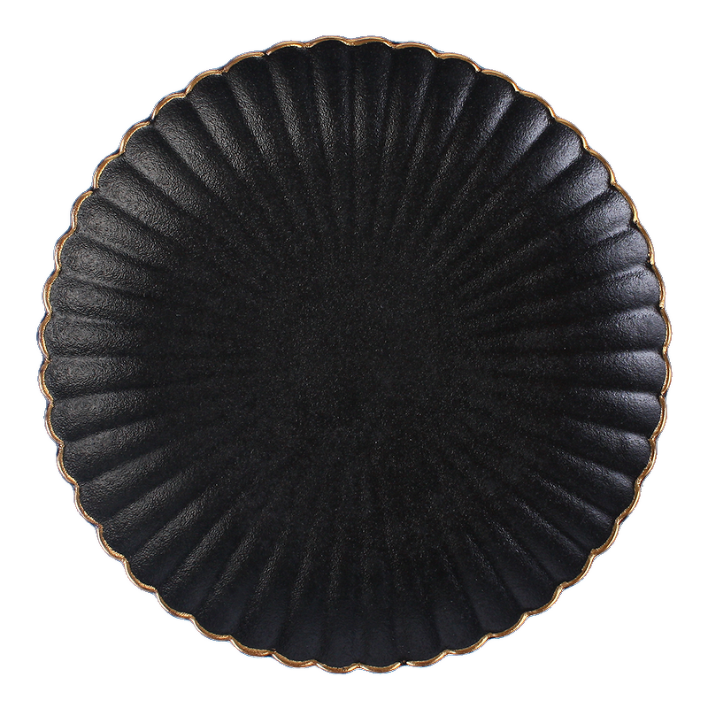 Ceramic Dinner Plate Set Manufacturer - Minimalist Flower Matte Black Serving Tray with Gold Rim Eco-Friendly Stoneware