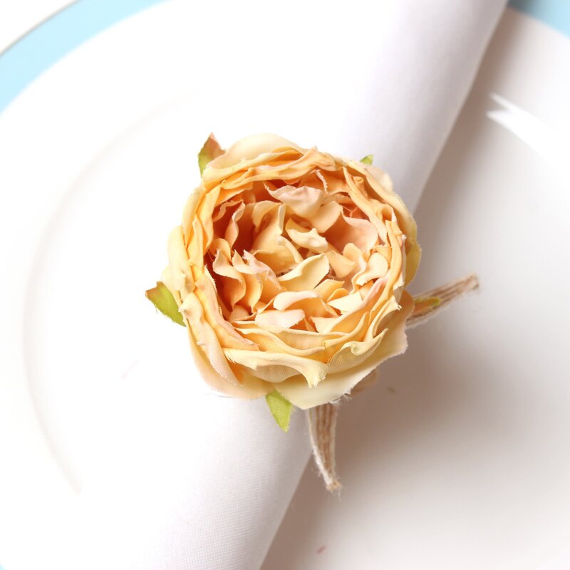 Napkin Ring Manufacturer - Valentine's Day Simulation Flower Sweet Pink Rose for Hotel Party Dinner Table Decoration
