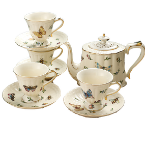 Porcelain Tea Pot Set Manufacturer - Turkish Retro French Courtly Eco-Friendly Afternoon Tea Europe Style Gold Rim