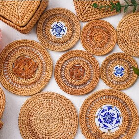 Placemat Manufacturer - Handmade Heat Resistant Round Braided Hollow Out Woven Rattan for Dining