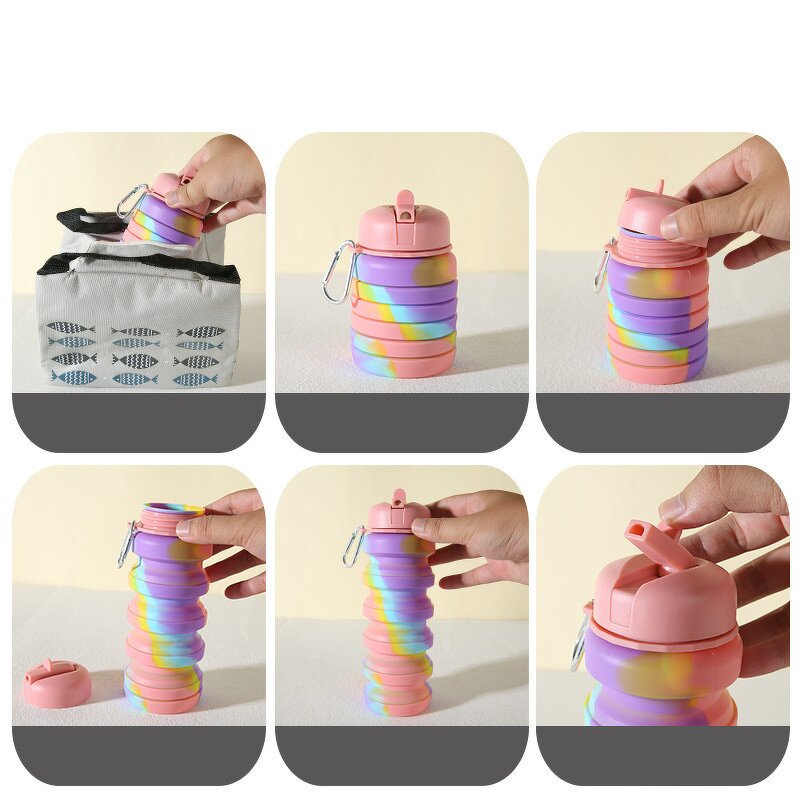 Silicone Water Bottle Manufacturer - Eco-friendly Outdoor Sports Foldable BPA FREE Safe Rainbow for Students
