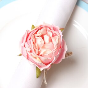 Napkin Ring Manufacturer - Valentine's Day Simulation Flower Sweet Pink Rose for Hotel Party Dinner Table Decoration