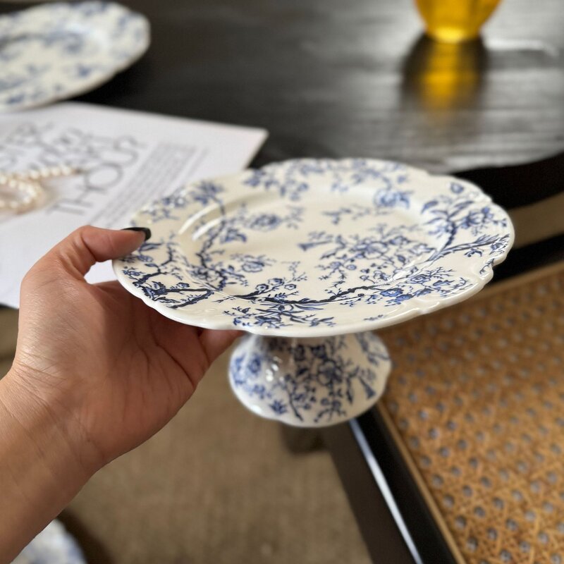 Ceramic Dinner Plate Set Manufacturer - European Embossed Blue Floral Printed Vintage Porcelain for Wedding