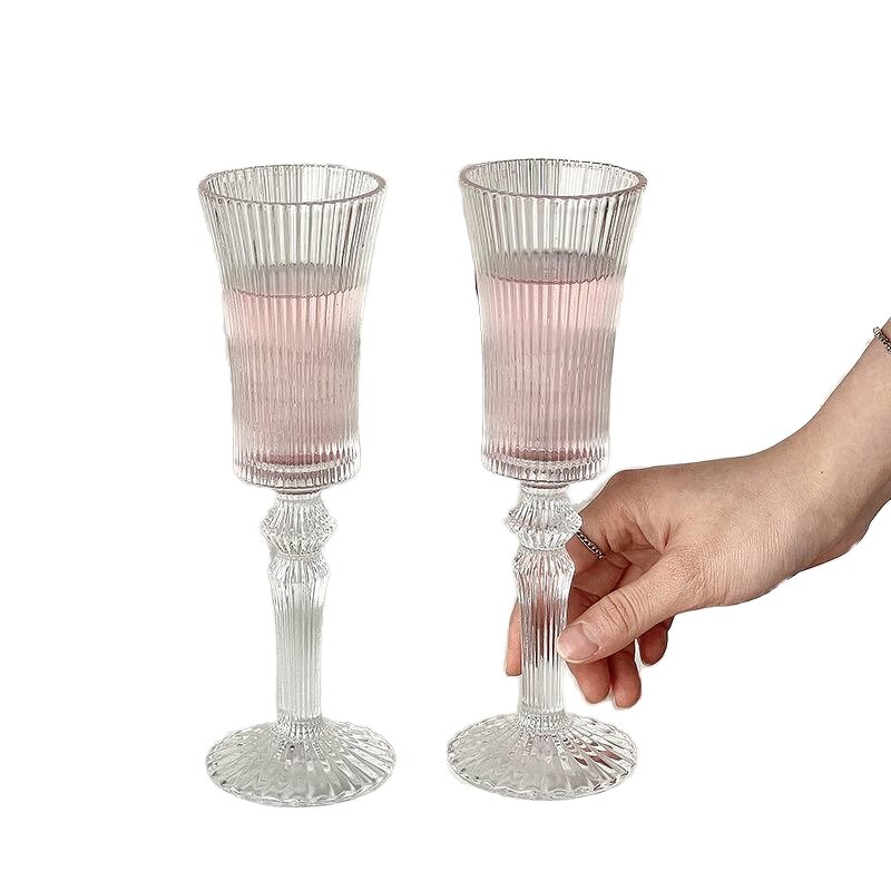 Wine Goblet Manufacturer - Vintage Ribbed Clear Stemmed Champagne for Hotel Wedding Party