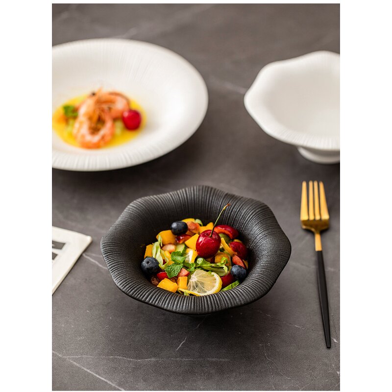 Porcelain Soup Plate Manufacturer - Fancy European Unique Deep Dessert White Ceramic Salad Bowl for Restaurant