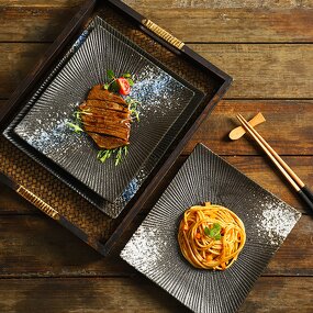 Ceramic Steak Dish Manufacturer - Rectangle Restaurant Tableware Matte Black White Sushi Porcelain Snack