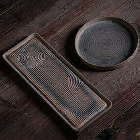 Pottery Tea Tray Manufacturer - Japandi Style Coarse Eco-Friendly Handmade Retro Saucer Porcelain Minimalist