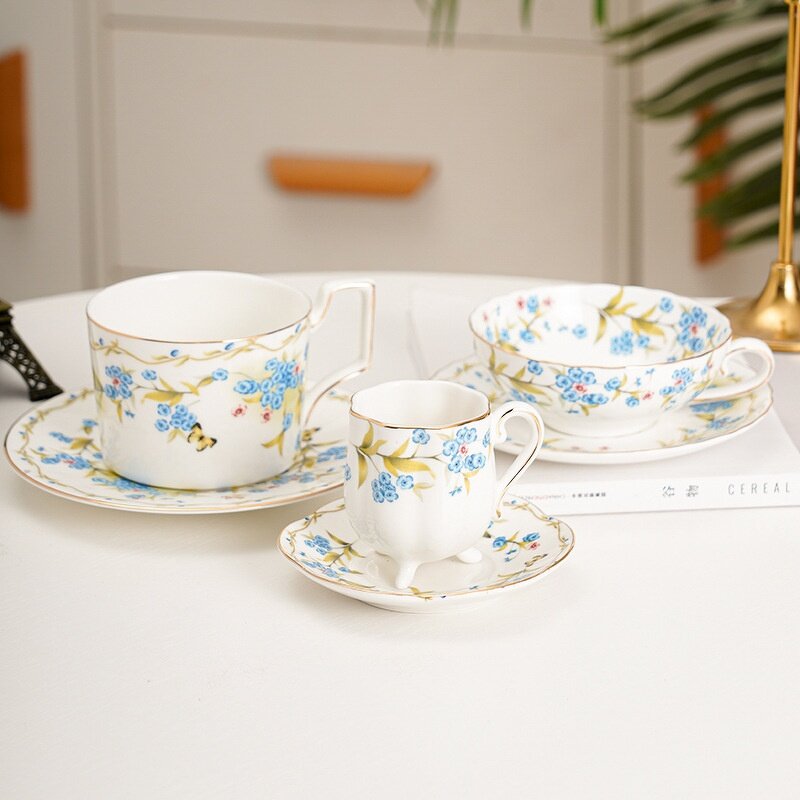Coffee Cup Set Manufacturer - High Eco-Friendly Porcelain Modern Garden Design 250ml with Flowers Pattern for Afternoon Tea