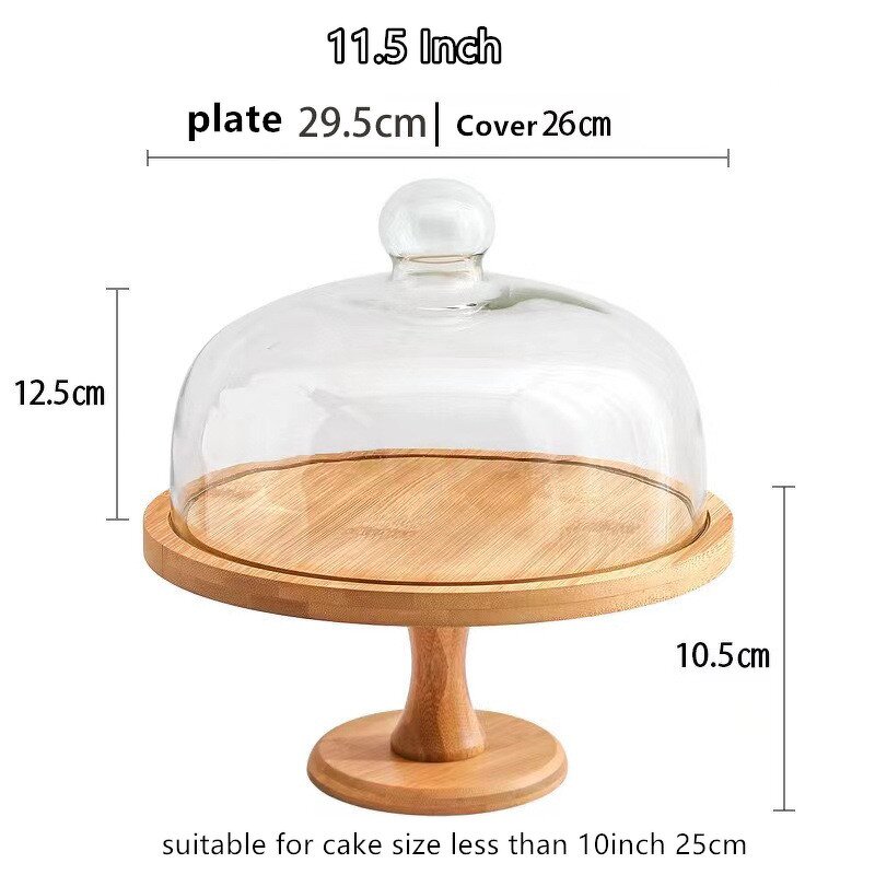 Bamboo Cake Stand Manufacturer - Multi-Functional Natural Plates Wooden Wedding Cupcake Display Tray with Glass Lid
