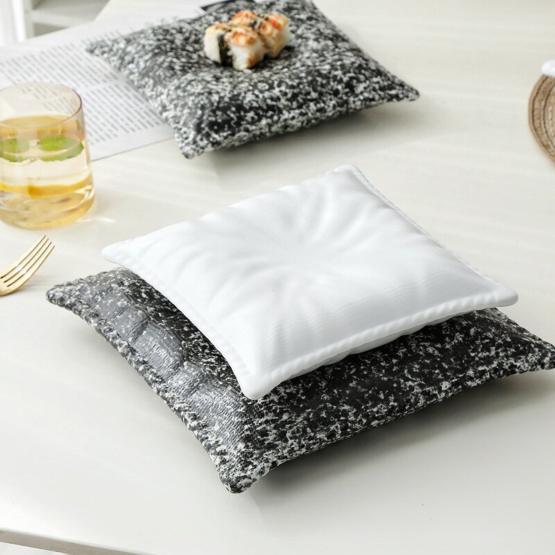 Ceramic Serving Plate Manufacturer - Unique Pillow Shaped Sushi Pasta Dessert Salad Cold Dishes for Restaurant Party