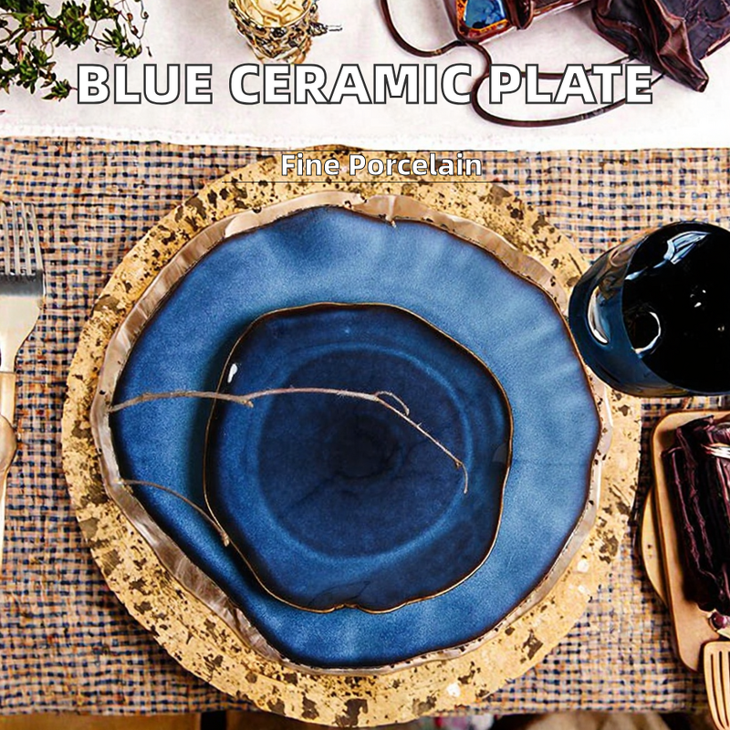 Ceramic Steak Plate Manufacturer - Japanese Kiln Change Blue Unique Irregular Porcelain Dish for Restaurant