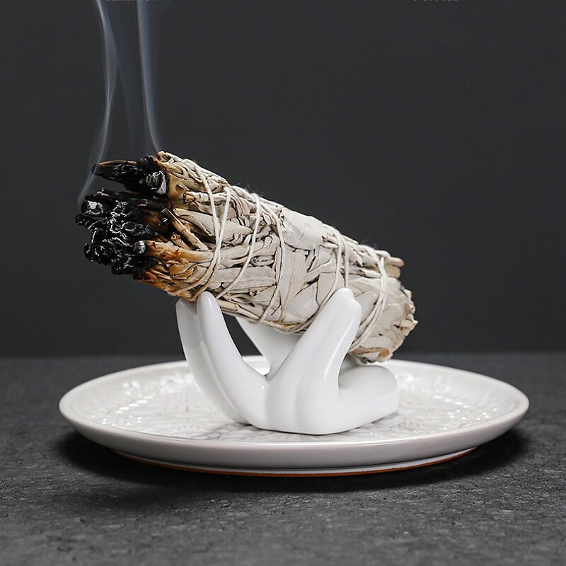 Ceramic Jewelry Tray Manufacturer - White Hand Shape Disc Sage Peruvian Wood Holy Wood Incense for Home Decorations