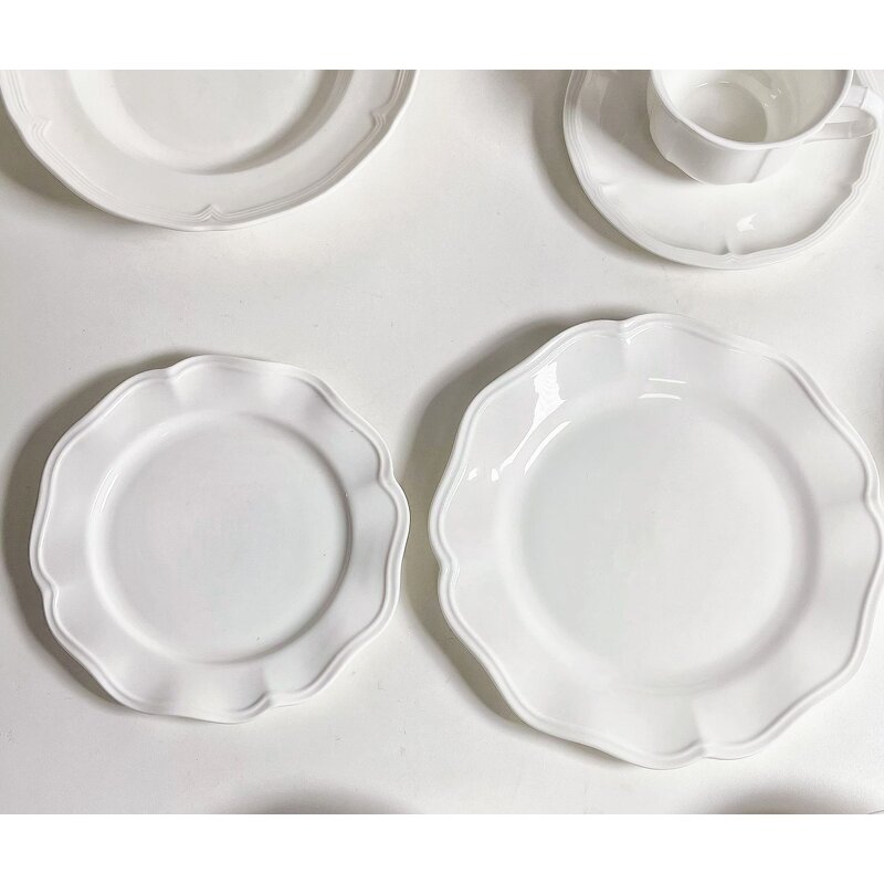 Ceramic Dinnerware Set Manufacturer - Vintage Embossed White Romantic Lace Wedding Plates Bowls and Dishes