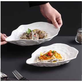 Ceramic Tapas Holder Manufacturer - Fine White Eco-friendly Oyster Shell Shape Minimalist Decorative Tray for Sea Food