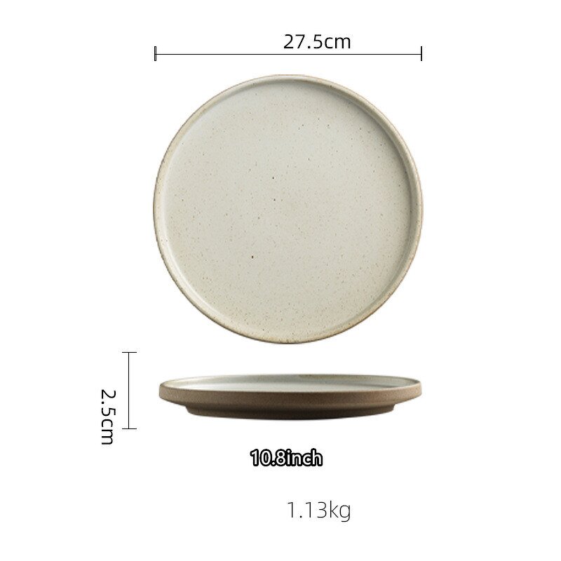 Stoneware Dinner Plate Manufacturer - Japanese Round Matte Ceramic Retro Steak Pasta Pizza Platter for Restaurant