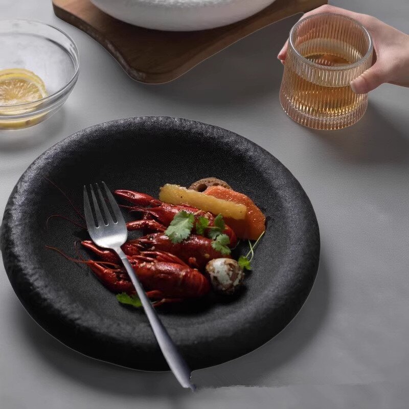 Ceramic Dinner Plate Manufacturer - Unique Black Frosted Thick Minimalist Matte Deep Soup for Restaurant