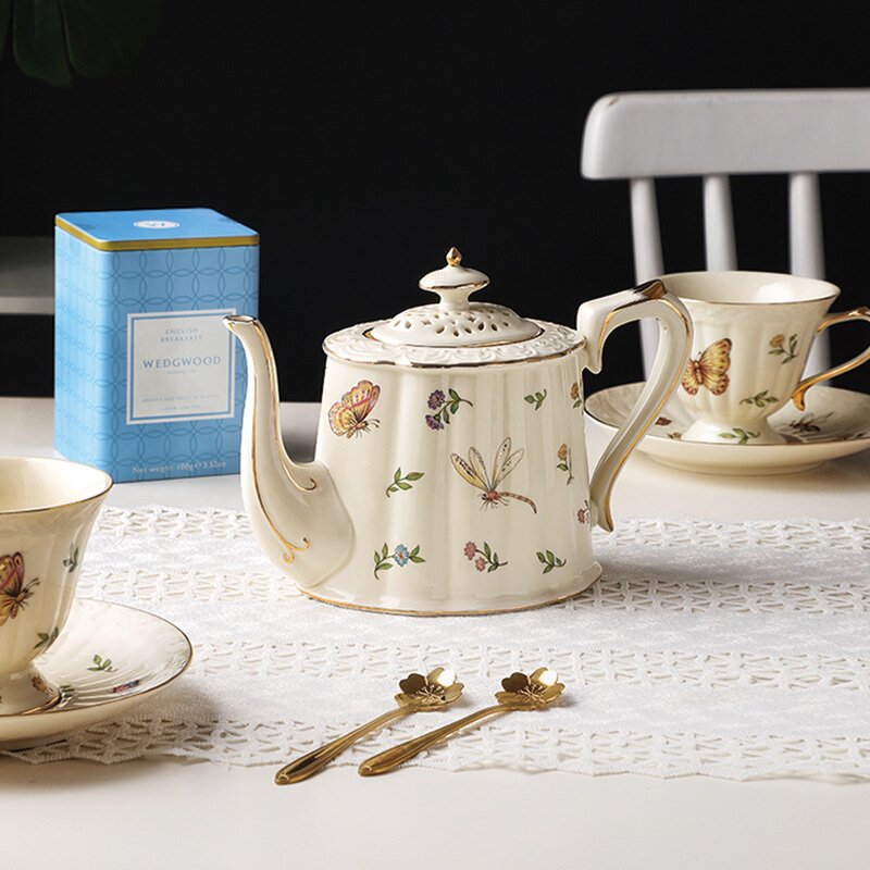 Porcelain Tea Pot Set Manufacturer - Turkish Retro French Courtly Eco-Friendly Afternoon Tea Europe Style Gold Rim