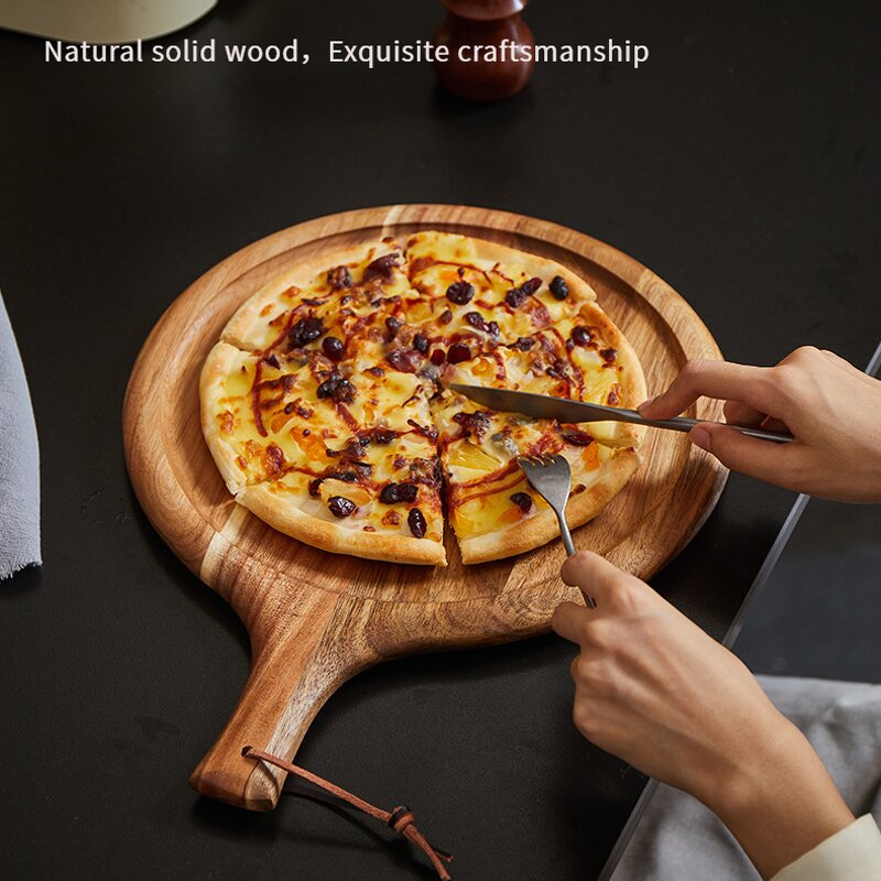 Wood Steak Plate Manufacturer - Luxury Acacia with Handle Solid Sustainable BBQ Food Serving Tray Elegant Dinner Dish for Home Restaurant