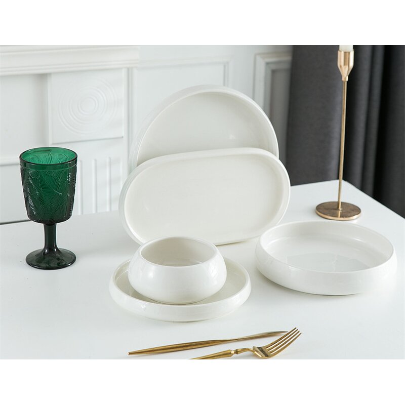 Porcelain Dinner Set Manufacturer - Top Quality White Glazed Ceramic Dessert Dishes Soup Bowls Home