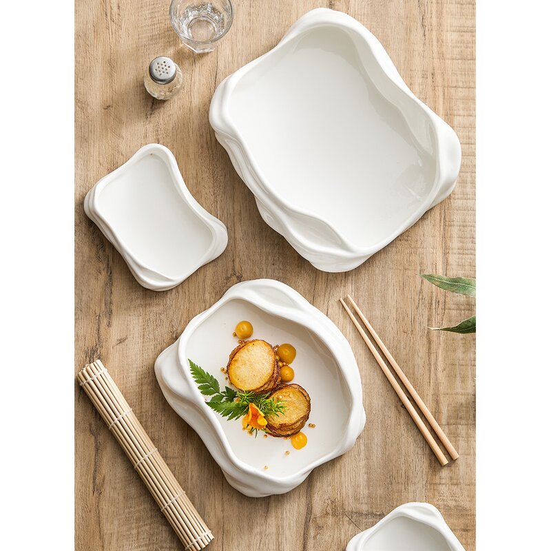 Ceramic Plate Manufacturer - Creative Rock Design Vajilla Code Wave Dinnerware Dessert Serving White Porcelain for Restaurant