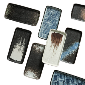 Porcelain Sushi Tray Manufacturer - Eco-Friendly Rectangular Japanese Style 7.5 Inch Long Flat Wave Black Blue