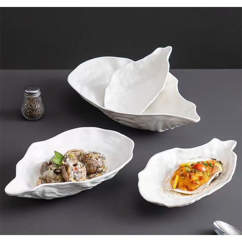 Ceramic Plate Manufacturer - Pure White Irregular Oysters Shape for Salad Fruit Seafood Sushi Sashimi