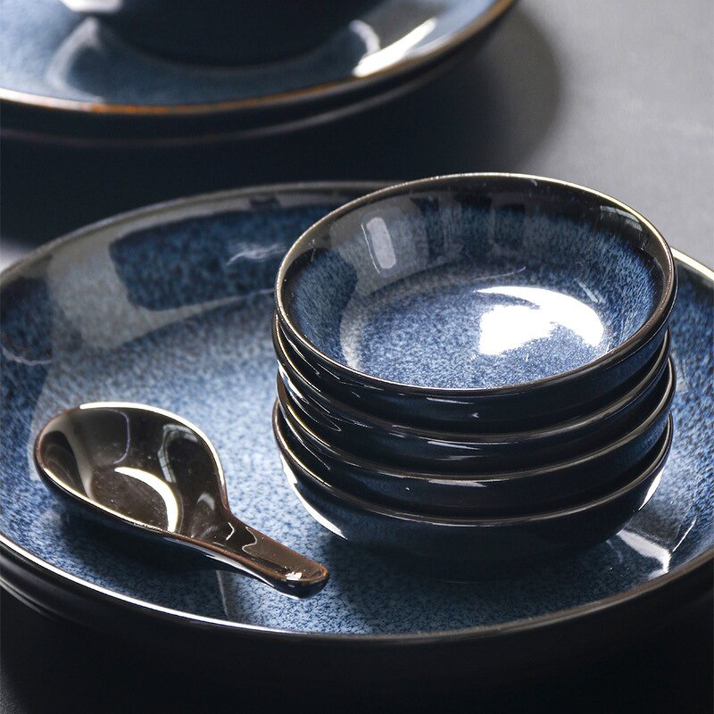 Porcelain Plates Manufacturer - Unique Reactive Glaze Blue Kiln Changed Soup Salad Bowl for Home Restaurant