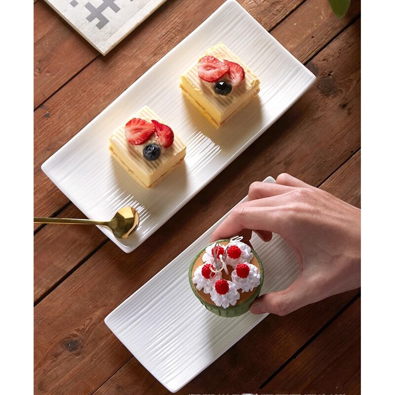 Porcelain Dinnerware Set Manufacturer - White Long Rectangle Salmon Sushi Ceramic for Restaurant