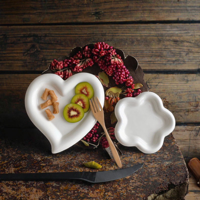 Porcelain Plate Manufacturer - Korean Eco-Friendly White Flower Shape for Party Breakfast Cake Storage Jewelry