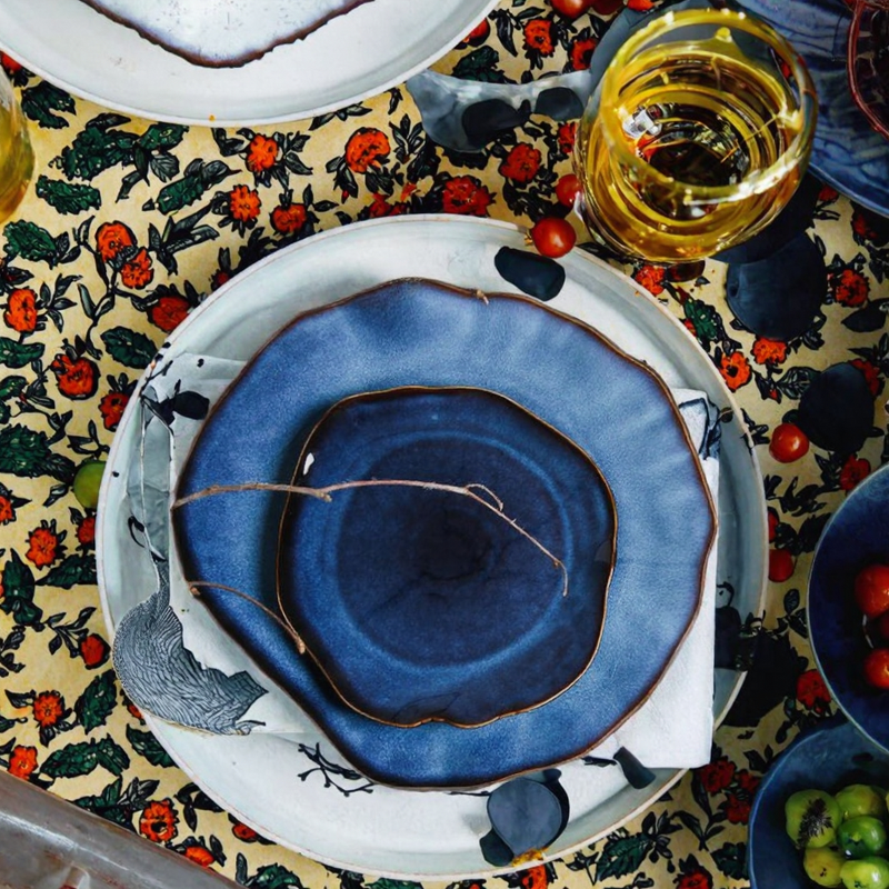 Ceramic Steak Plate Manufacturer - Japanese Kiln Change Blue Unique Irregular Porcelain Dish for Restaurant