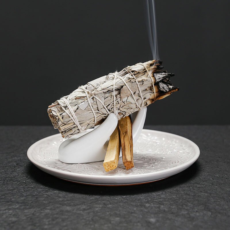 Ceramic Jewelry Tray Manufacturer - White Hand Shape Disc Sage Peruvian Wood Holy Wood Incense for Home Decorations
