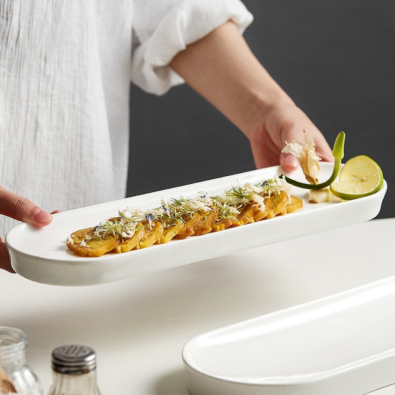 Ceramic Sushi Plate Manufacturer - Rectangle Eco-Friendly Dish Serving Tray Show Platter for Restaurant Dinnerware