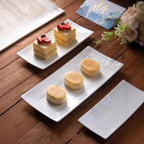 Porcelain Dinnerware Set Manufacturer - White Long Rectangle Salmon Sushi Ceramic for Restaurant