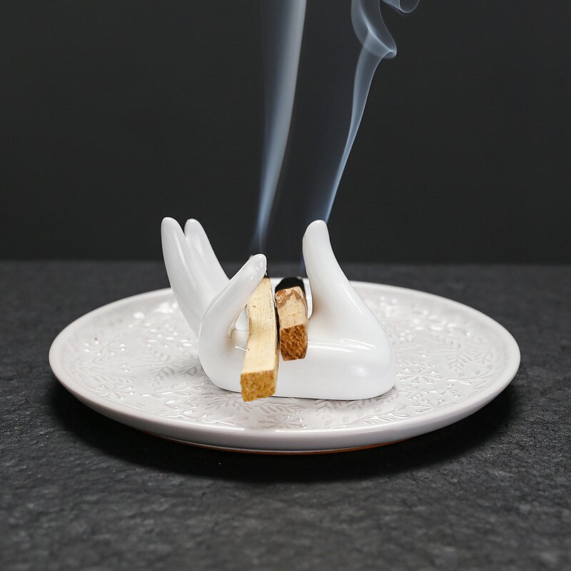 Ceramic Jewelry Tray Manufacturer - White Hand Shape Disc Sage Peruvian Wood Holy Wood Incense for Home Decorations
