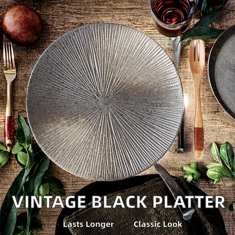 Porcelain Serving Platter Manufacturer - Contemporary Style Eco-Friendly Matte Steak Black for Restaurant