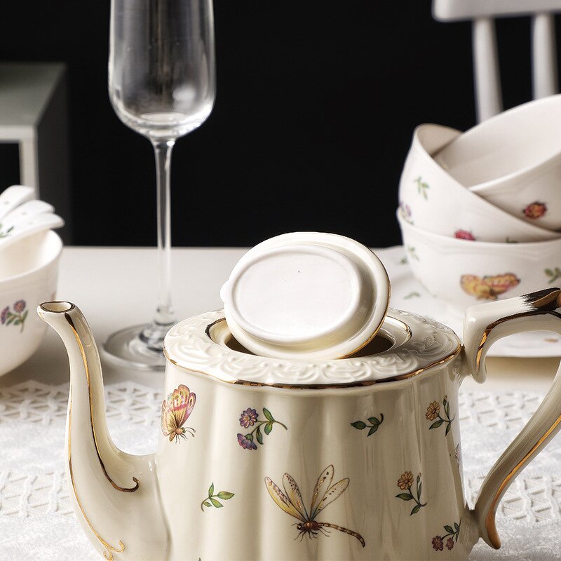Porcelain Tea Pot Set Manufacturer - Turkish Retro French Courtly Eco-Friendly Afternoon Tea Europe Style Gold Rim