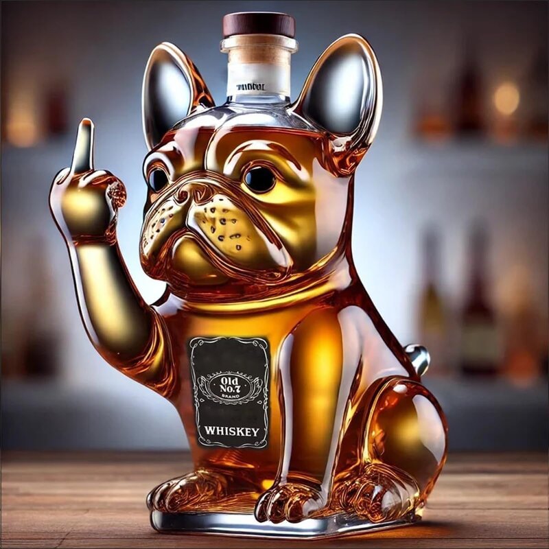 Wine Decanter Manufacturer - Funny French Bulldog Animal Dog Shape Glass Bottle with Cork