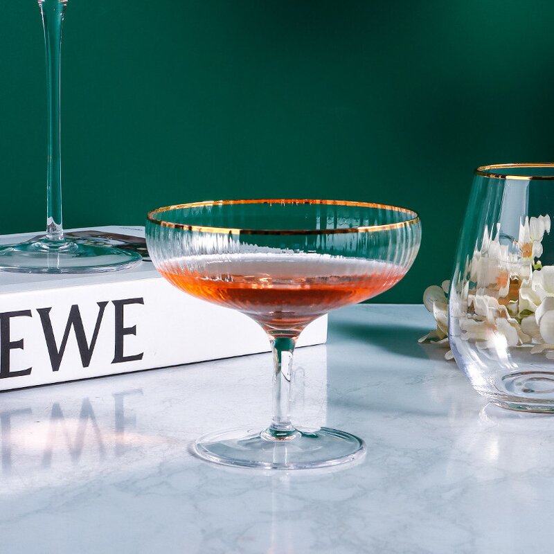 Glass Cup Manufacturer - Vintage Ribbed Unique Dessert Ice Cream for Cocktail Wine Champagne
