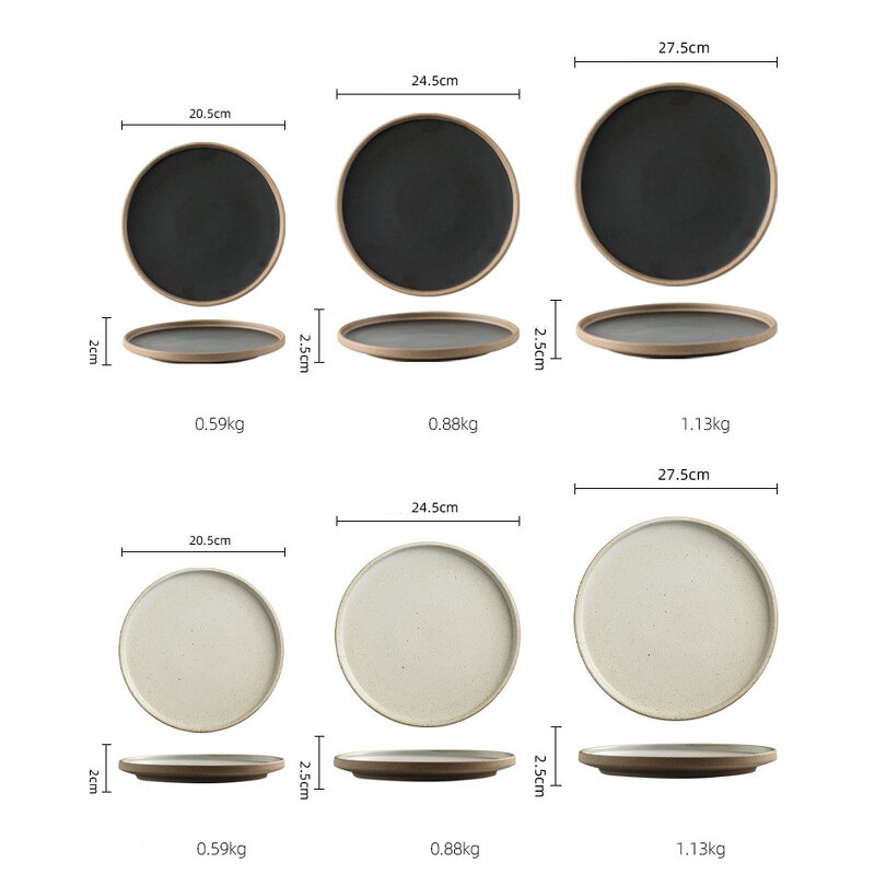 Stoneware Dinner Plate Manufacturer - Japanese Round Matte Ceramic Retro Steak Pasta Pizza Platter for Restaurant