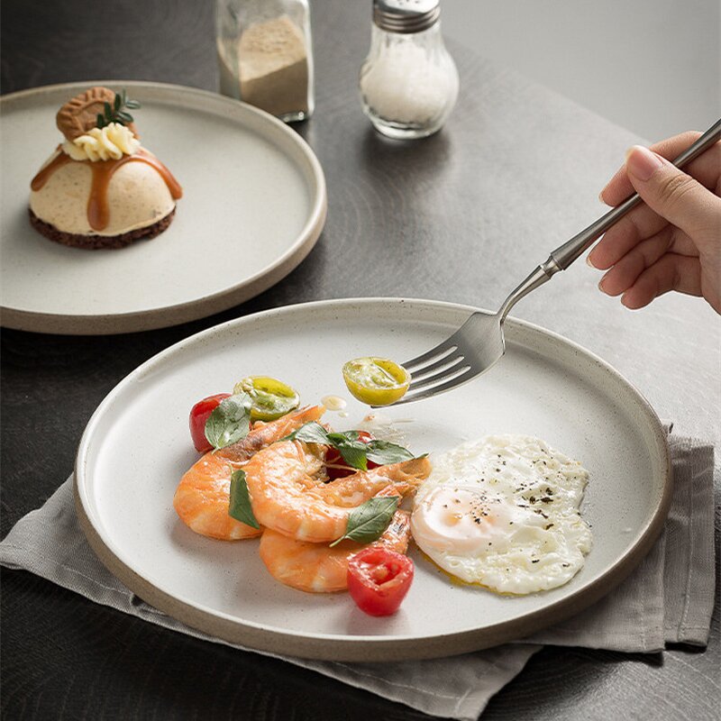 Stoneware Dinner Plate Manufacturer - Japanese Round Matte Ceramic Retro Steak Pasta Pizza Platter for Restaurant