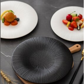 Porcelain Dinner Plate Set Manufacturer - Minimalist Restaurant White Striped Design Ceramic Plates and Dishes