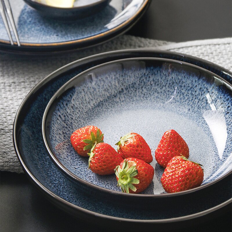 Porcelain Plates Manufacturer - Unique Reactive Glaze Blue Kiln Changed Soup Salad Bowl for Home Restaurant