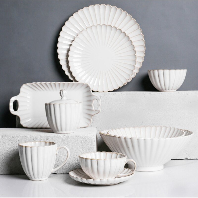 Ceramic Dinner Plate Set Manufacturer - Vintage White Flower Shape Dishes Crockery Tableware