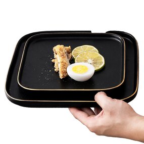 Steak Plate Manufacturer - Kitchen Supplies Tableware 6 Inch 10 Inch Gold Rim Square Matte Black for Restaurant