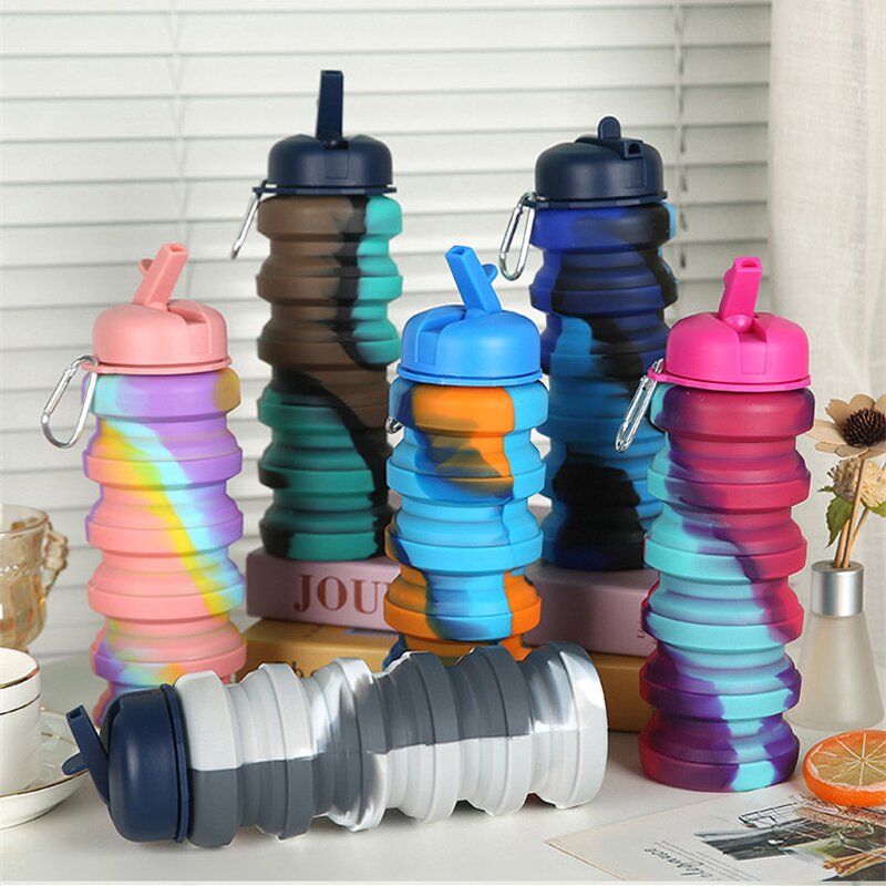 Silicone Water Bottle Manufacturer - Eco-friendly Outdoor Sports Foldable BPA FREE Safe Rainbow for Students