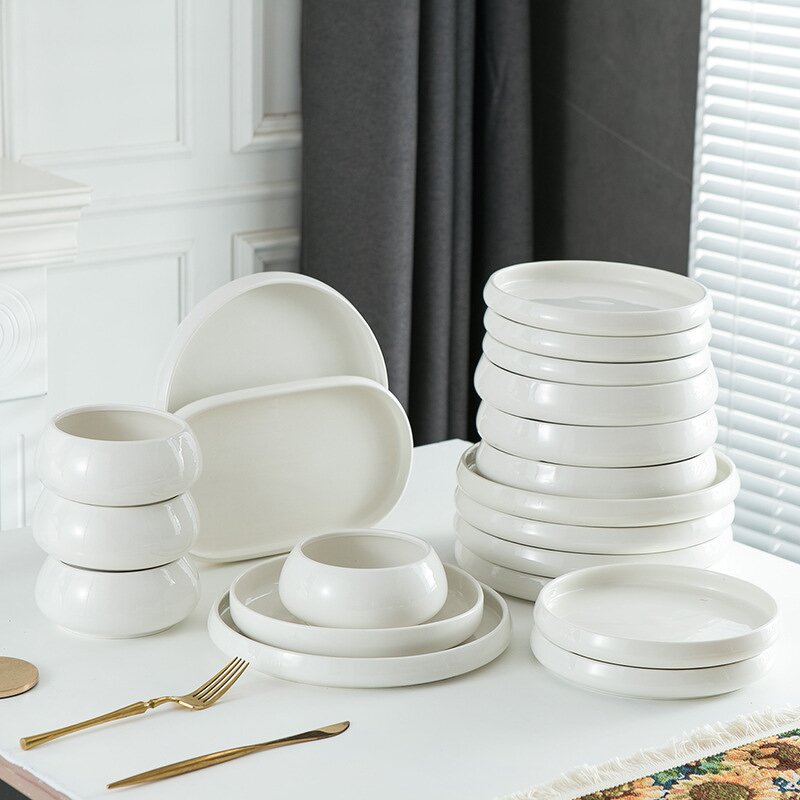 Porcelain Dinner Set Manufacturer - Top Quality White Glazed Ceramic Dessert Dishes Soup Bowls Home